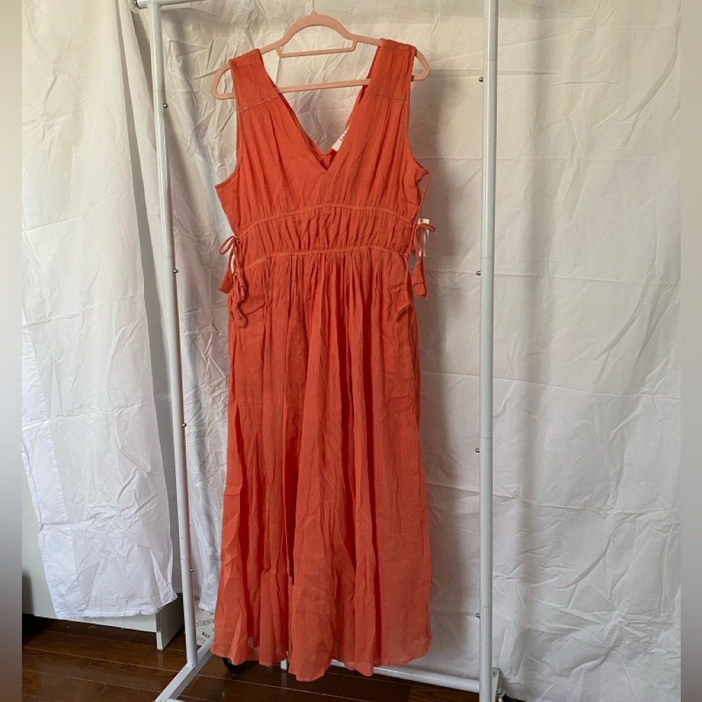 NEW Joie Coral Sleeveless 100% Cotton V-Neck Midi Dress